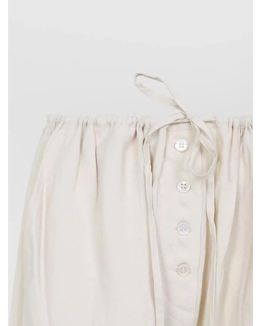 Studio Nicholson White Hera Drawstring Trousers Button Waist Pockets