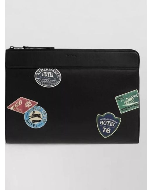 Paul Smith Black Leather Keyring Document Case Hotel Patch for men