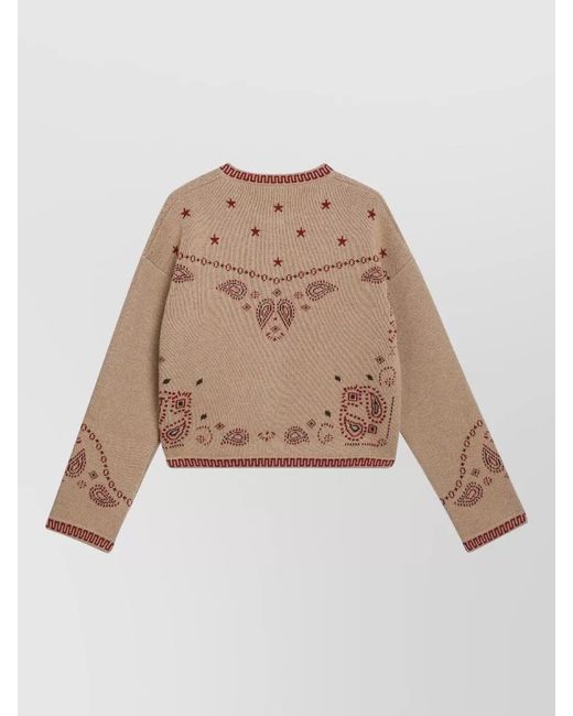 Alanui Natural Knit Paisley Cropped Sweater Contrast Trim