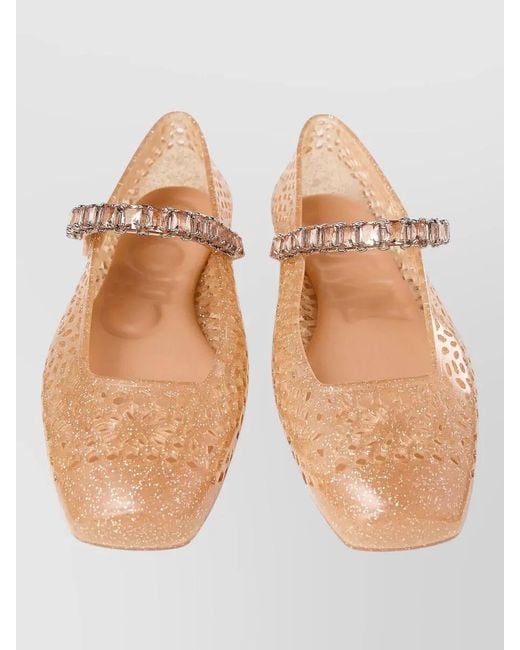 Jimmy Choo Pink Crystal Strap Square Toe Transparent Ballerina Shoes