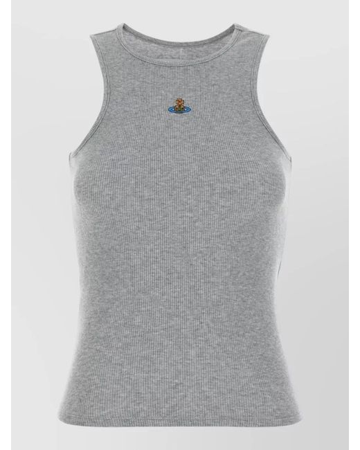 Vivienne Westwood Gray Logo-Embroidered Sleeveless Cotton Tank Top