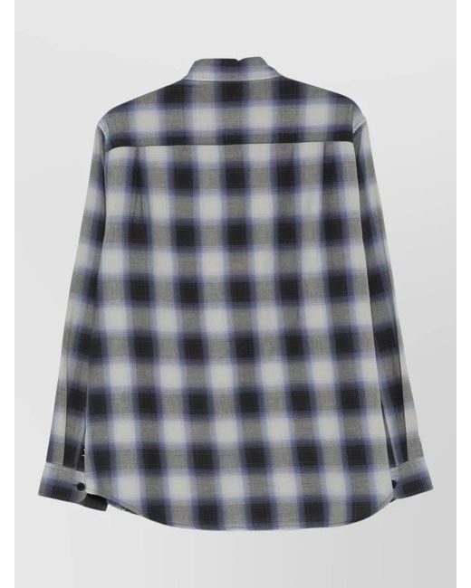 Stussy Gray Check Shirt Chest Pocket Curved Hem Long Sleeves for men
