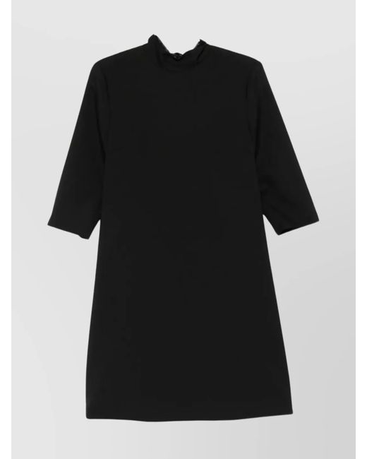 Marni Black Virgin Wool High-Neck Three-Quarter Sleeve Bow Mini Dress