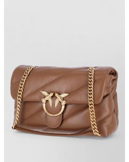 Pinko Brown Quilted Leather Chain Shoulder Bag Adjustable Strap
