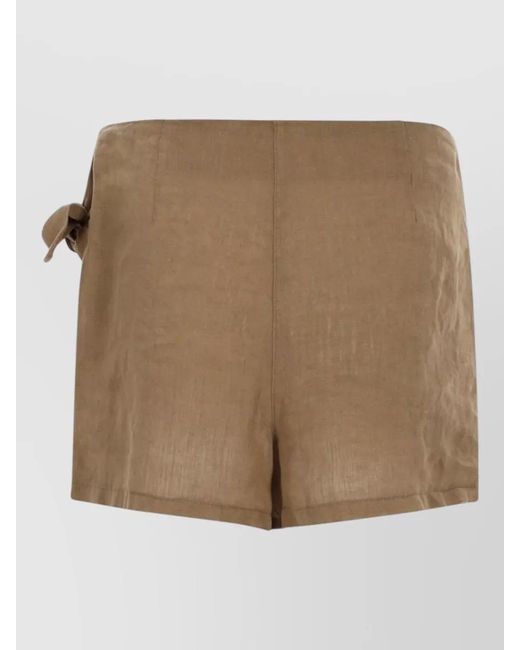 120% Lino Natural Bow Detail Short Length Wrap Shorts