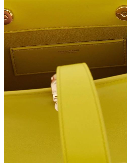 Ferragamo Yellow Mini Tote Bag Structured Shape Top Handle