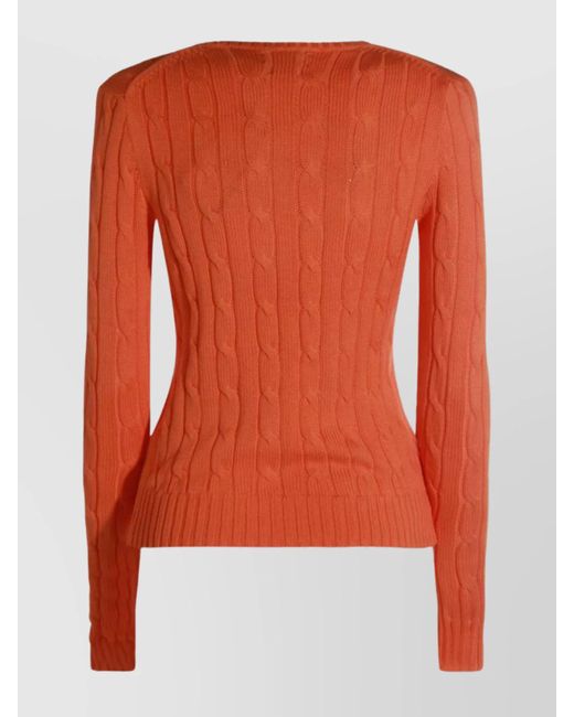 Polo Ralph Lauren Orange Cotton Cable-Knit Slim-Fit Jumper