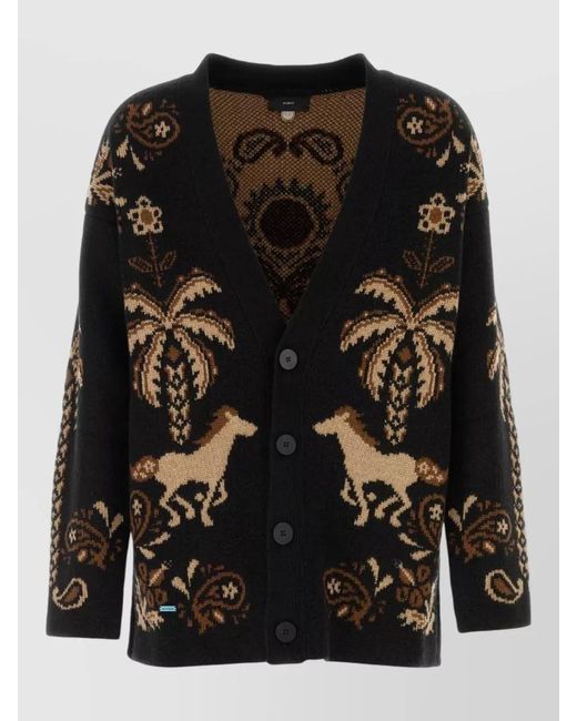 Alanui Black Embroidered Wool Cashmere Oversized Cardigan for men