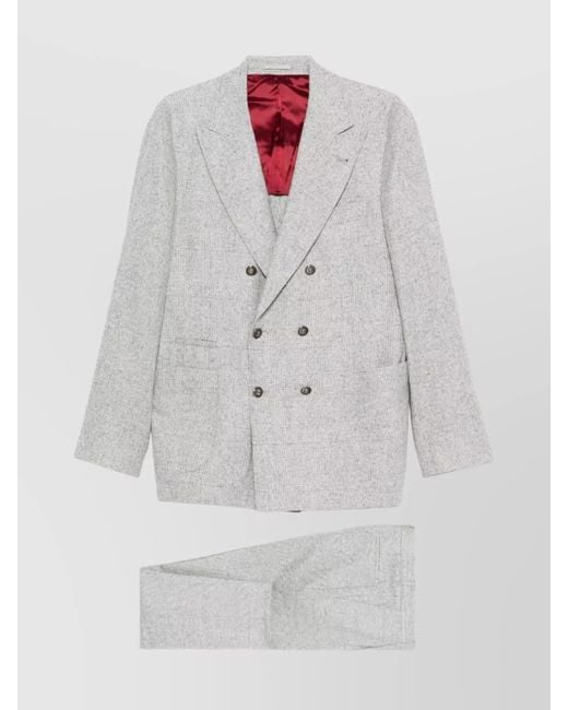Brunello Cucinelli White Wool And Silk Double-Breasted Suit for men
