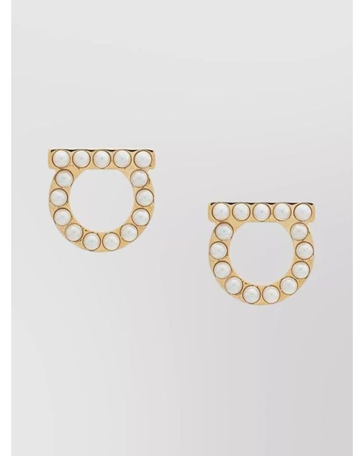 Ferragamo Metallic Gancio Earrings Pearls Embellished