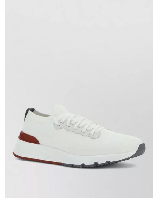 Brunello Cucinelli White Knit Low-Top Sneakers for men