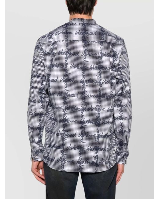 Vivienne Westwood Blue Checked Logo Print Long Sleeve Mock Neck Shirt for men