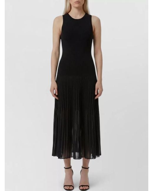 Alaïa Black Sheer Midi Knit Dress Pleated Panels