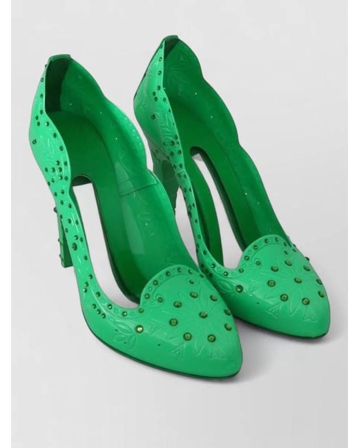 Dolce & Gabbana Green Crystal Floral Cinderella High Heel Pumps