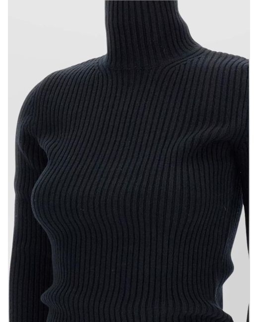 Max Mara Blue Cashmere Ribbed Slim-Fit High-Neck Long-Sleeve Jumper