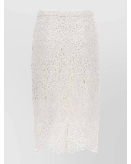 Burberry White Lace Fitted Skirt