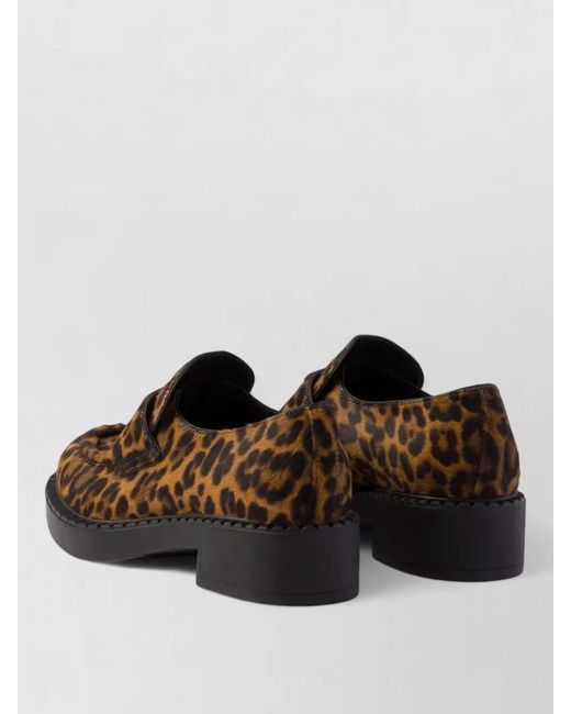 Prada Brown 50Mm Leopard Block Heel Loafers