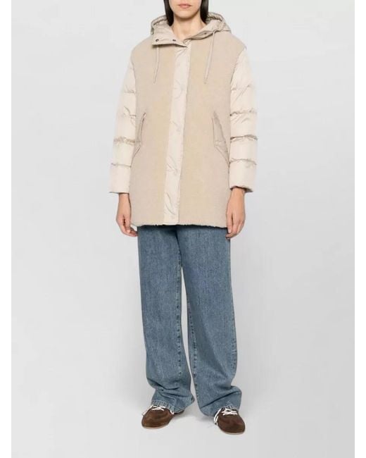 Herno Natural Hooded Panel Design Long Padded Coat