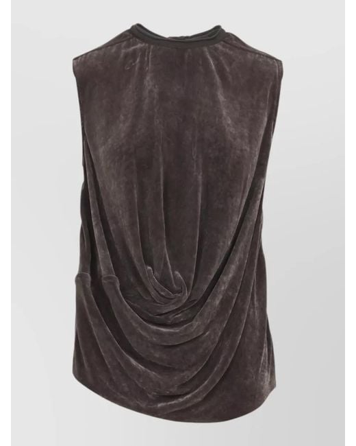 Rick Owens Brown Velvet Jersey Draped Sleeveless Evening Top