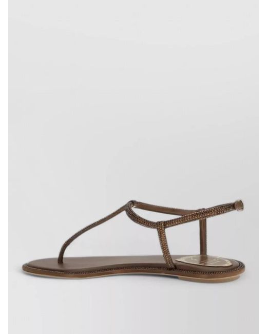Rene Caovilla Brown Satin Flat Sandals