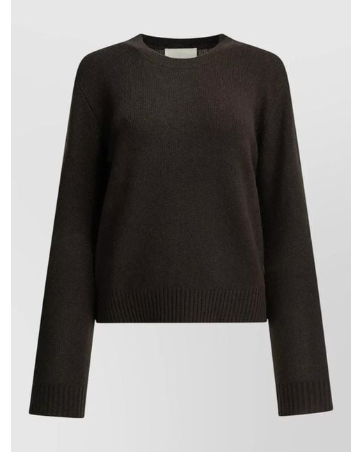 Lisa Yang Black Crew Neck Ribbed Knit Long Sleeve Top