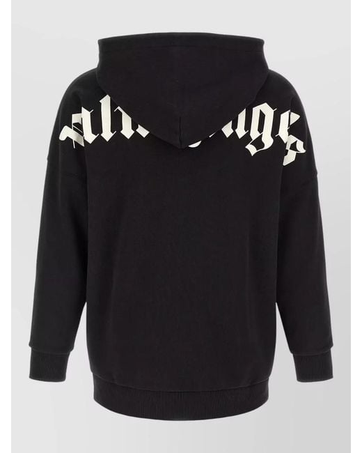 Palm Angels Blue Logo Hooded Sweatshirt Kangaroo Pocket Ribbed Cuffs for men