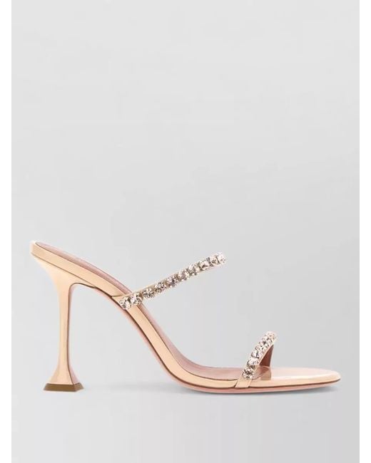 AMINA MUADDI Pink Gigi Leather Mules Rhinestone Stiletto Strappy