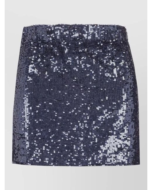 P.A.R.O.S.H. Blue Sequin Embellishment Straight Skirt Midi Length