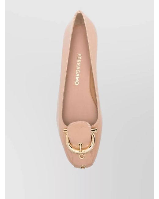 Ferragamo Pink Leather Ballerina Shoes Tone Buckle