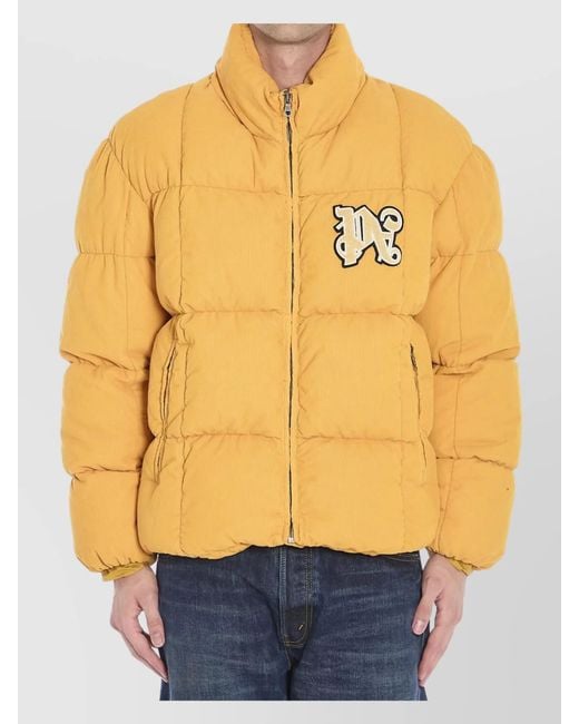Palm Angels Blue Corduroy Monogram Puffer Jacket for men