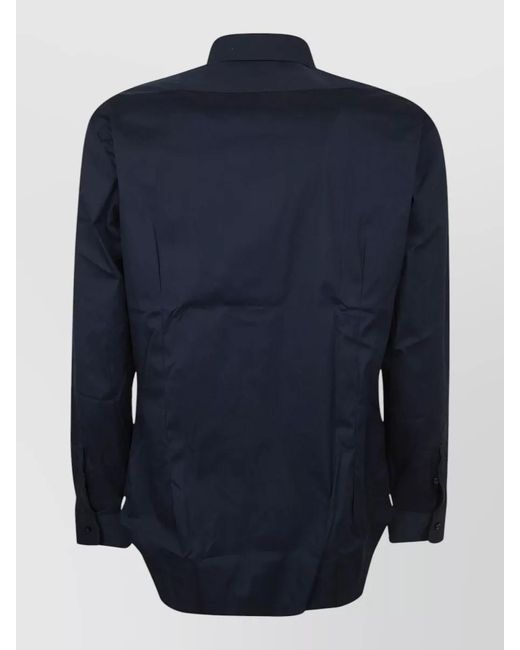 Barba Napoli Blue Long Sleeve Shirt Featuring Distinctive Collar for men