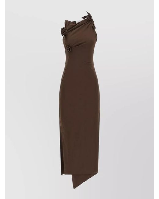 Coperni Brown Asymmetric One-Shoulder Cutout Midi Dress