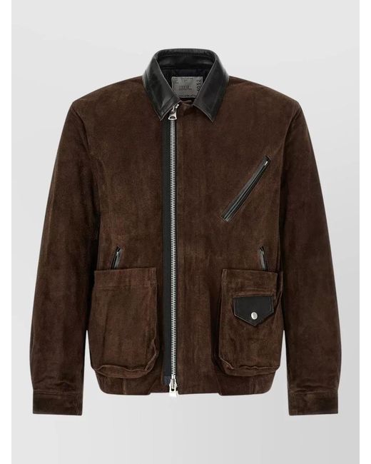 Sacai Brown Leather Suede Blouson Jacket for men