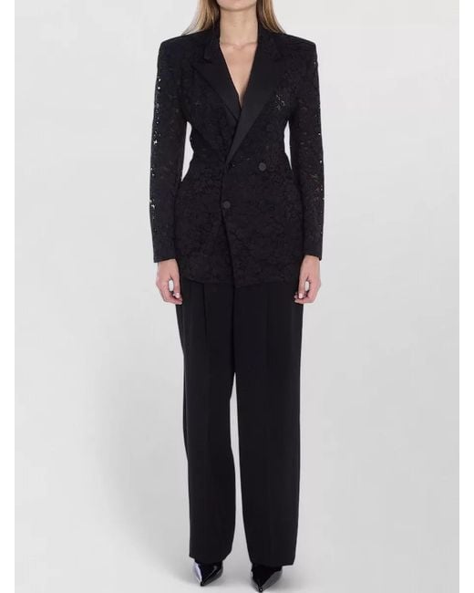 Saint Laurent Blue Guipure Double-Breasted Tuxedo Blazer