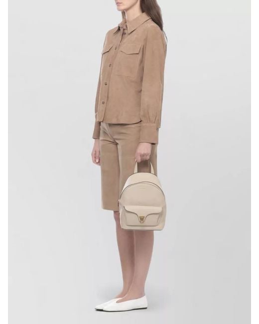Coccinelle Natural Leather Backpack Front Pocket Top Handle