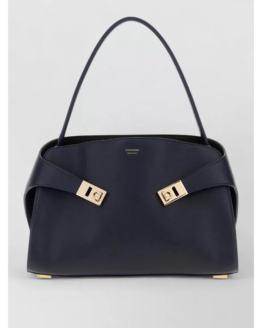 Ferragamo Blue Leather Medium Hug Soft Shoulder Tote Bag