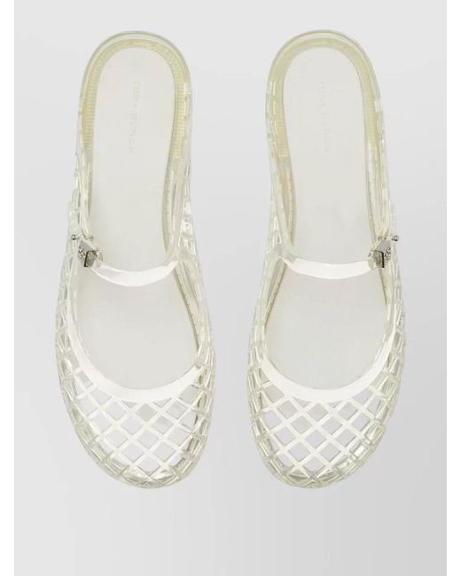 Tory Burch White Transparent Perforated Jelly Mary Jane Mules