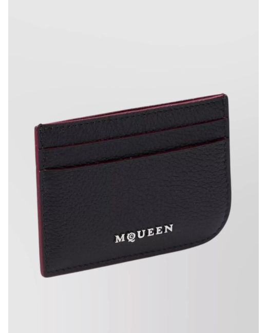 McQueen Black Leather Logo Print Cardholder for men
