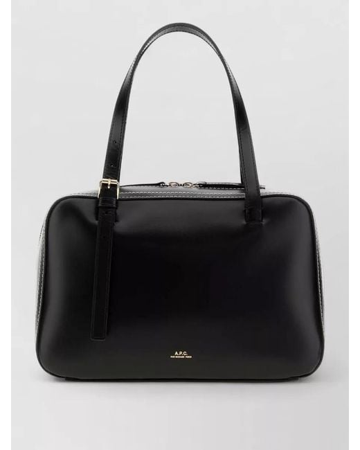 A.P.C. Black Virginie Leather Tote Handbag Contrast Stitching