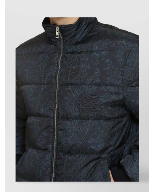 Etro Blue Paisley-Print Down Puffer Jacket for men