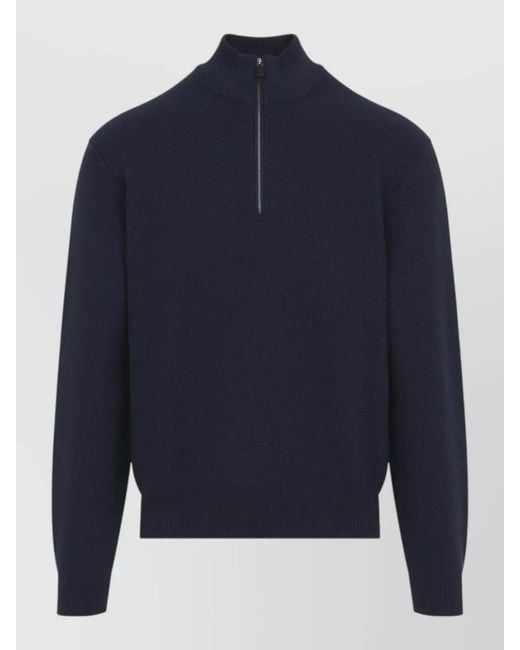Ralph Lauren Blue High Neck Textured Knit Long Sleeve Sweater for men