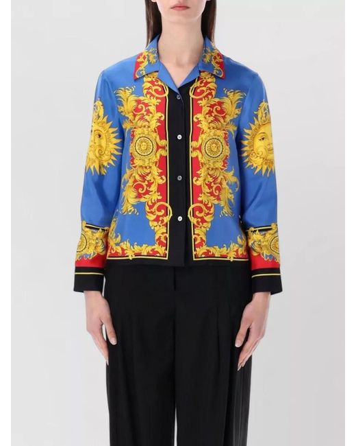 Versace Blue Printed Silk Twill Shirt