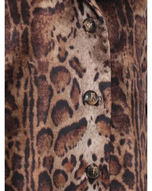 Etro Brown Short Animalier Padded Jacket Lapel Collar