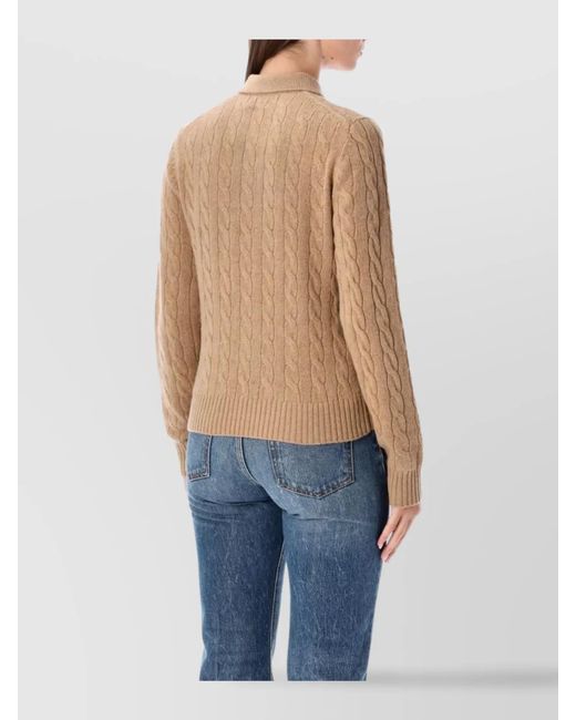 Polo Ralph Lauren Blue Cable Knit Polo With Ribbed Cuffs And Hem