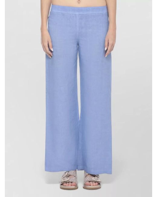 120% Lino Blue Linen Wide-Leg Trousers