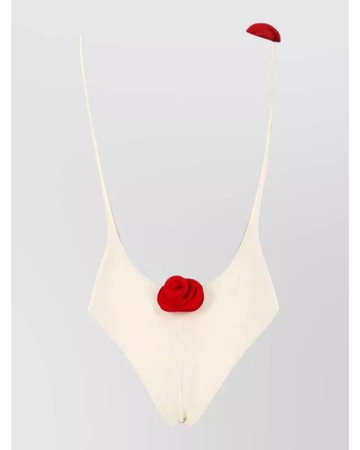 LaRevêche White Asymmetrical One Piece Ashar Floral Straps