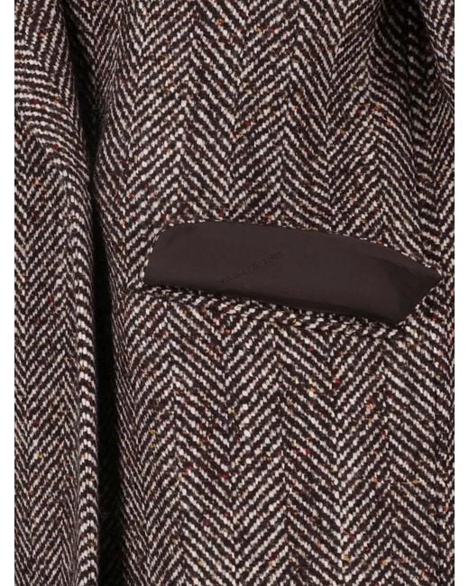 Tagliatore Gray Herringbone Coat Long Sleeves Notched Lapel Pockets