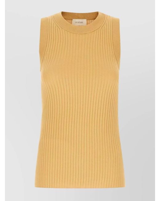 Sportmax Yellow Ribbed Cotton Crew-Neck Top