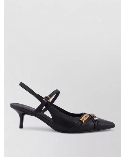 Pinko Black Gloria 18 Pumps Leather Metal Lettering Detail