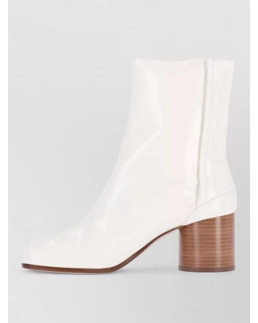 Maison Margiela White Ankle Boots Block Heel Closed Toe Design